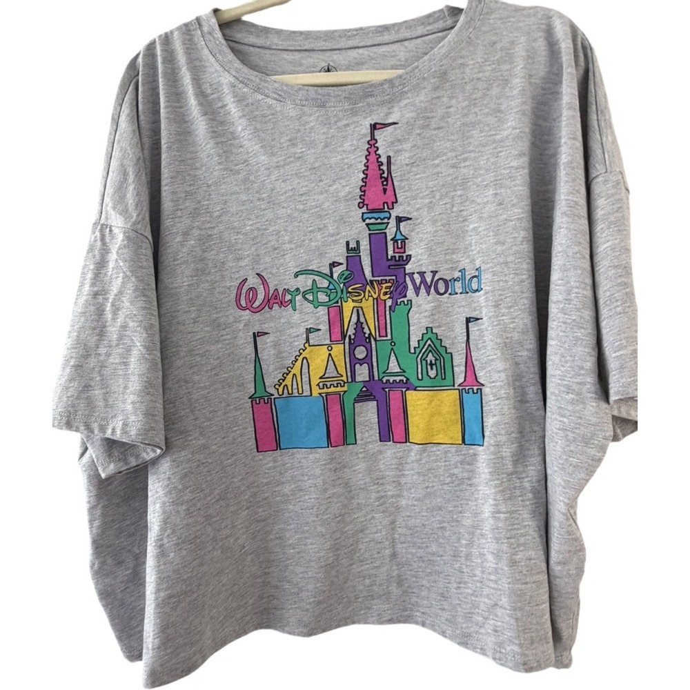 Disney Parks Walt Disney World Castle Oversized Crop Top Medium Gray Tee NWOT